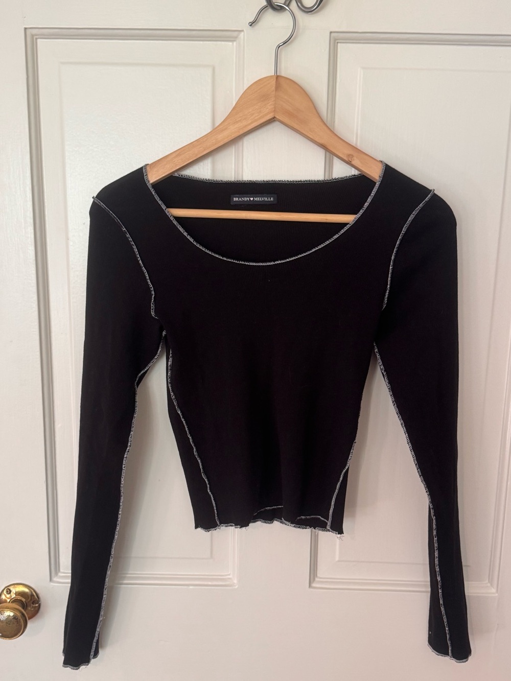 Brandy Melville Black Long-Sleeve Seam Detail Top